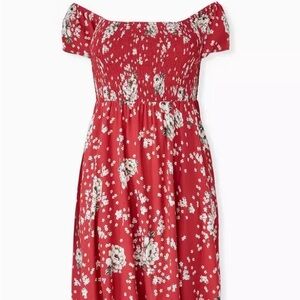Torrid Red Floral Smocked Midi Dress